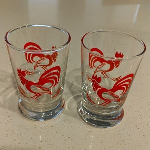Vintage set Red Roosters Orange Juice Glasses. 6 oz